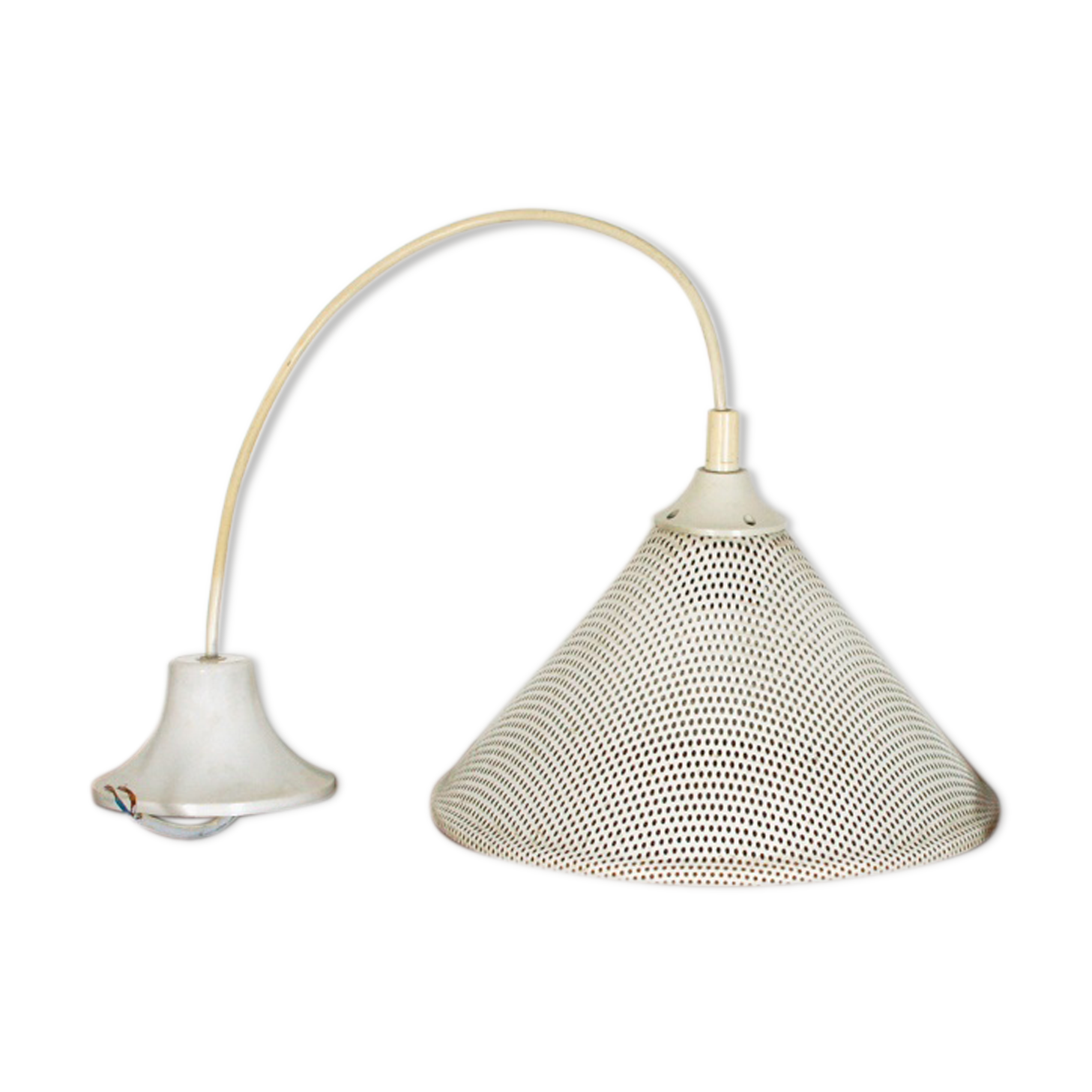 Perforated white metal hanging lamp