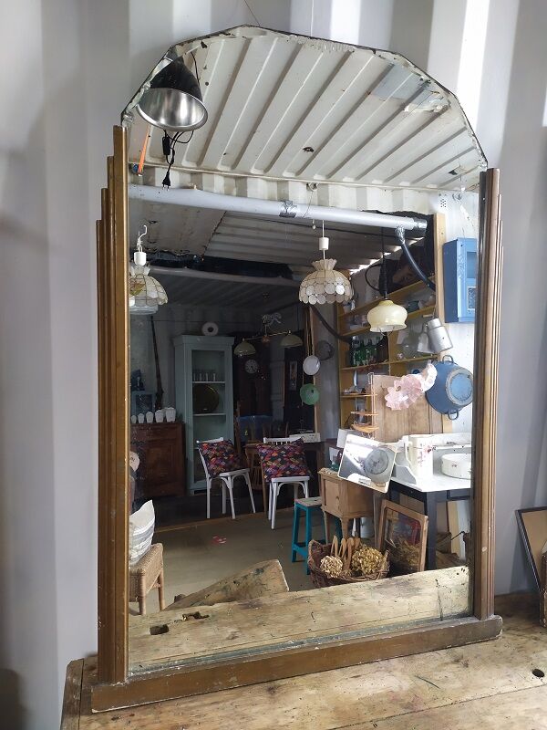 art deco chiseled mirror frames golden wood patinated mercury ice Old vintage 83x118cm