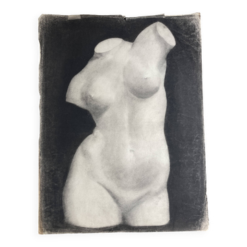 Neoclassical bust of Diana, academic charcoal drawing from the studio, 1925