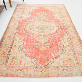 Peach red & beige handmade vintage rug, 175x251cm
