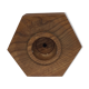 Handmade natural wood candle holder, hexagonal shape and its 3 old beeswax candles.