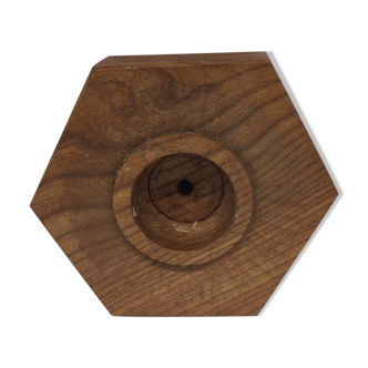 Natural handmade wooden candlestick, hexagonal in shape, with its 3 old beeswax candles.