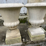 4 Médicis vases in concrete and 4 bases