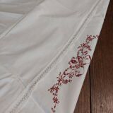 Antique white cotton tablecloth with red embroidery 135 x 145 cm