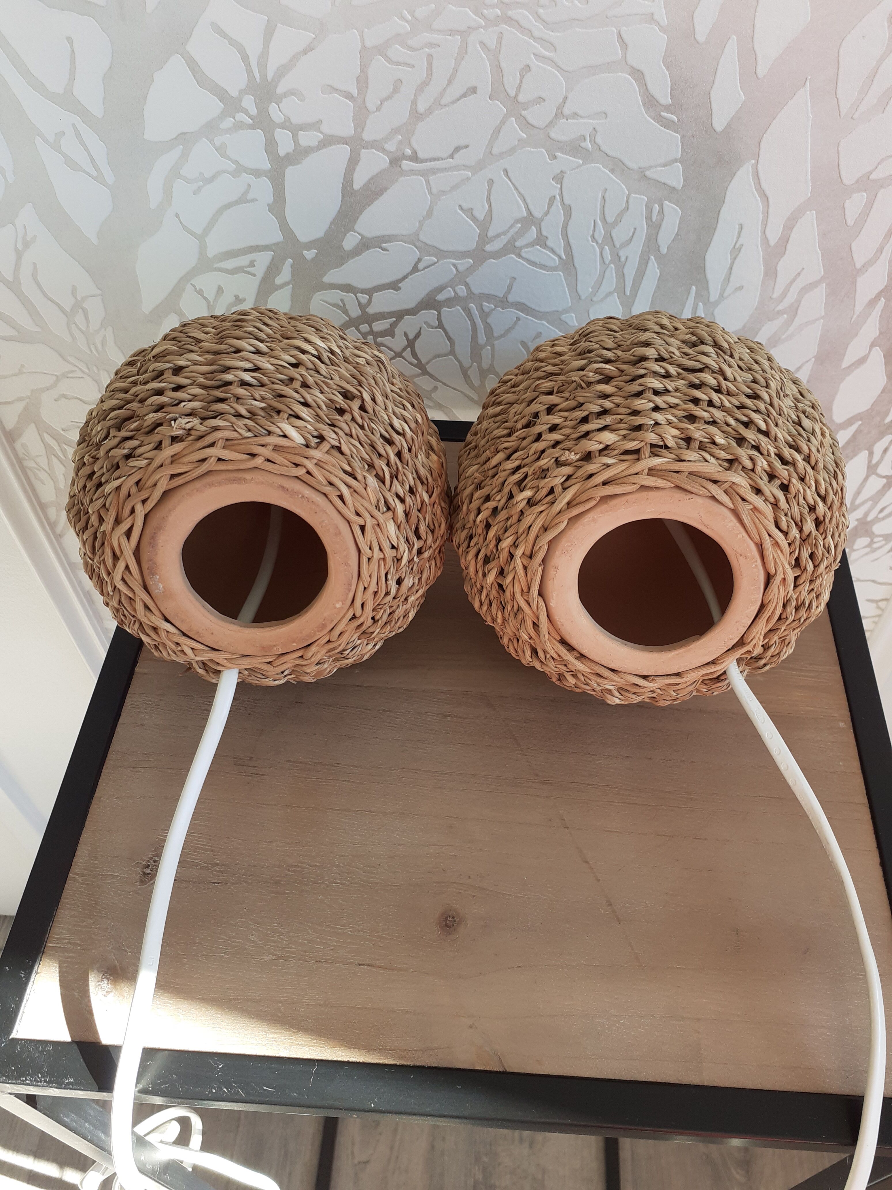 Pair of rope bedside lamps.