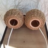 Pair of rope bedside lamps.