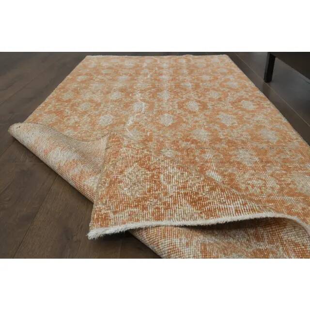 1970s vintage Turkish hand-knotted wool cotton orange runner rug 92x205