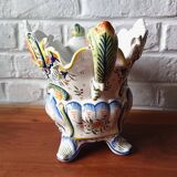 Vintage ceramic bouquet holder / cache-pot with old Rouen decoration.