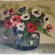 Painting bouquet of anemone flowers from the 40s signed