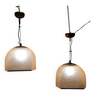 Paire de lustres vintage Lamperti en fibre de verre et laiton