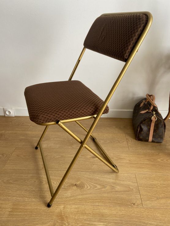 Vintage folding chair lafuma with brown checkered fabric