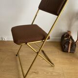 Vintage folding chair lafuma with brown checkered fabric
