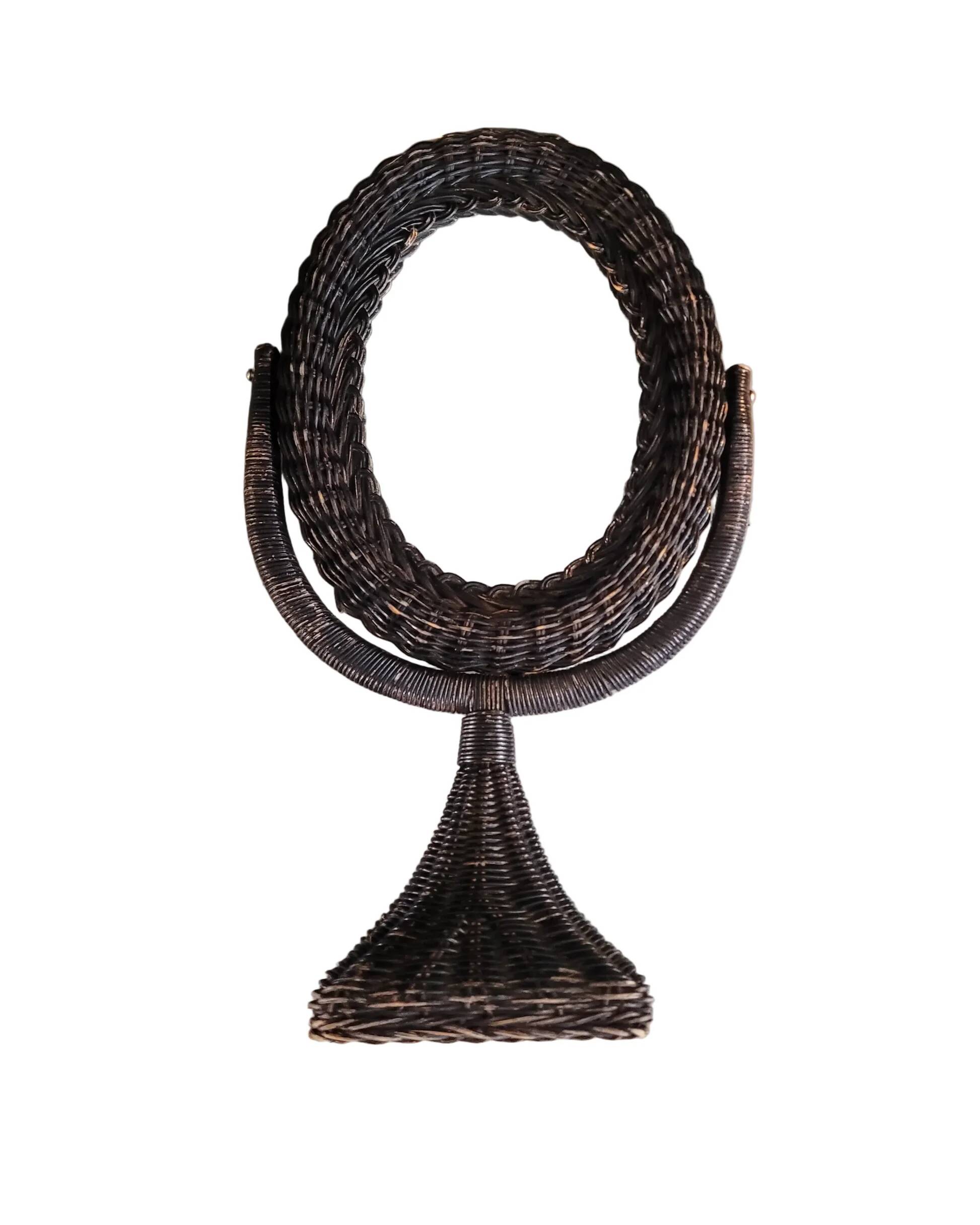 Miroir à poser pivotant en osier noir