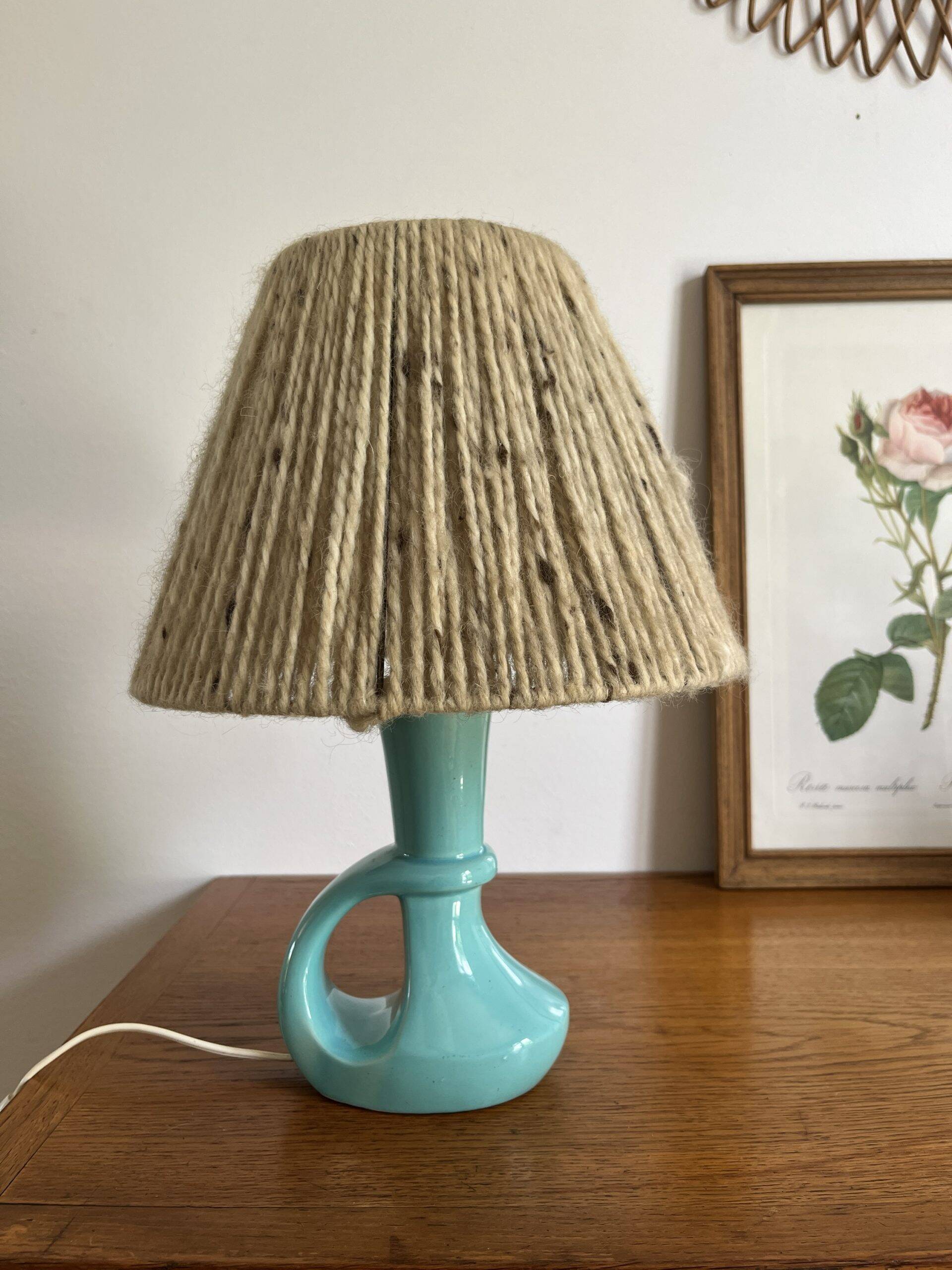 1950s ceramic and wool lamp made in France