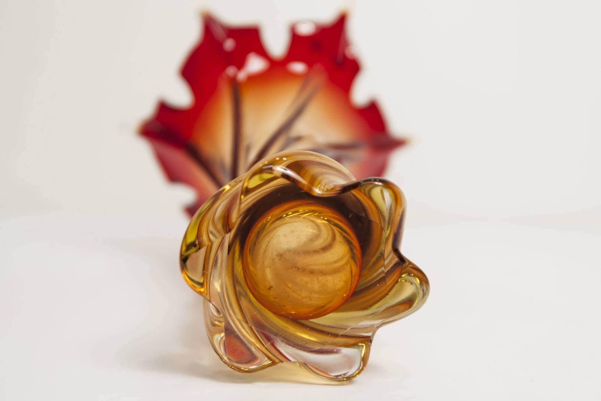 Murano glass vase by Fratelli Toso signed Murano orange and red
