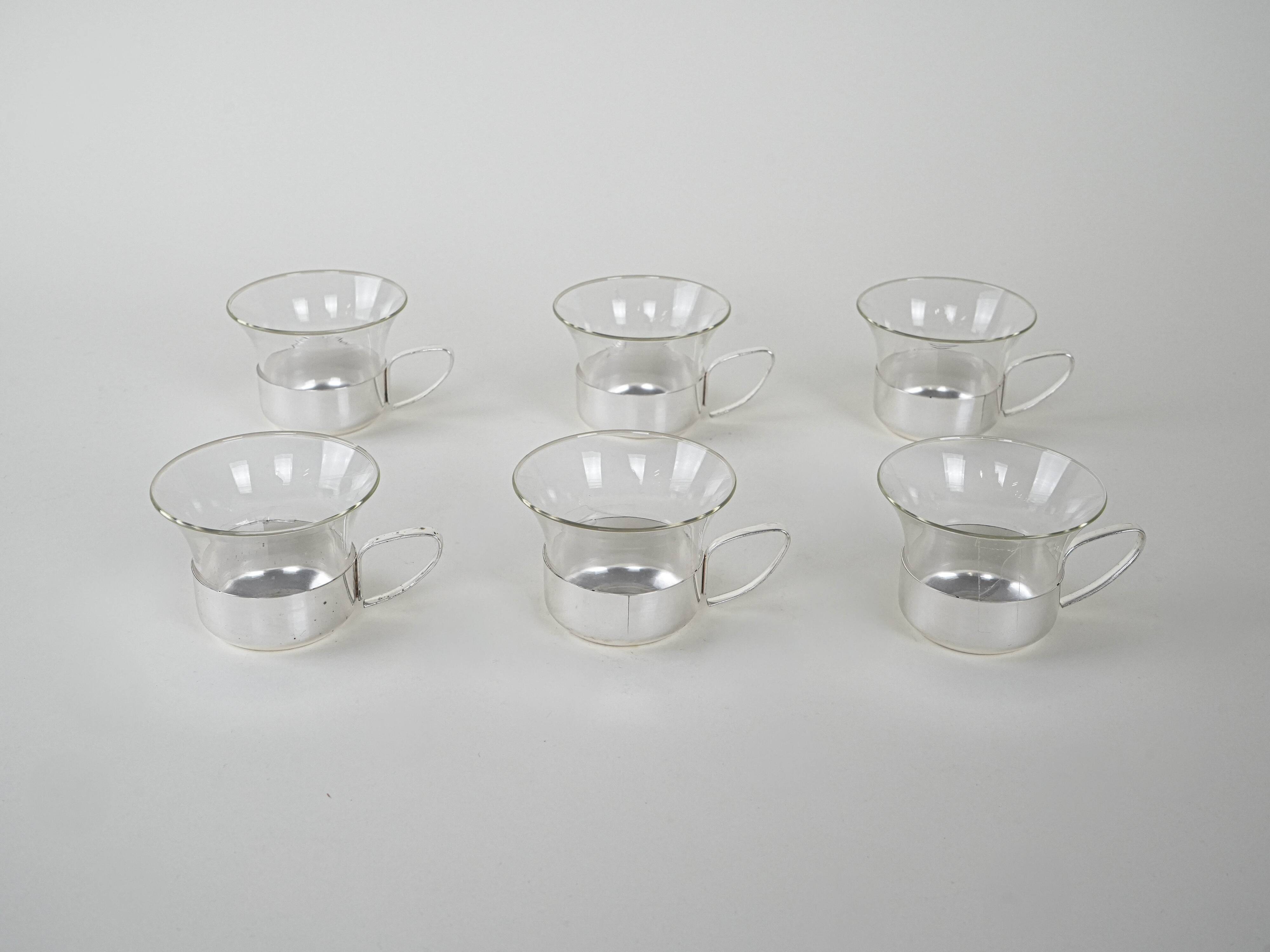Set of glass cups, Italian design, 1980s, production: Italy