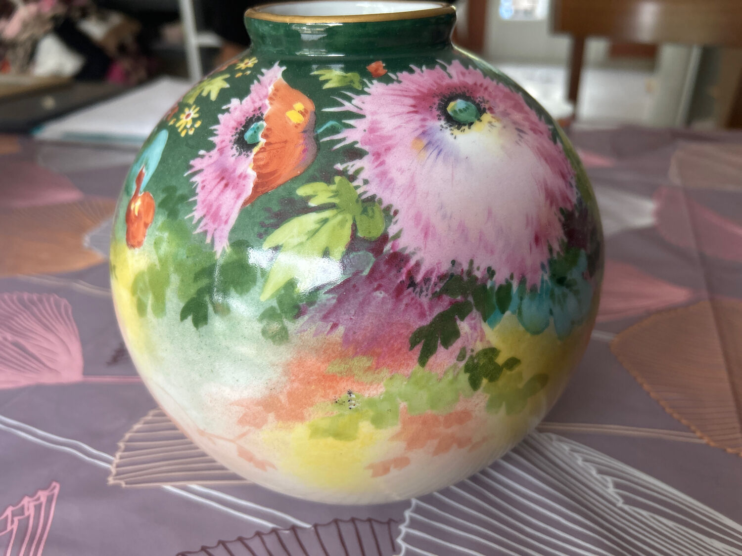 Hand-painted ball vase signed F.Poujol Limoges