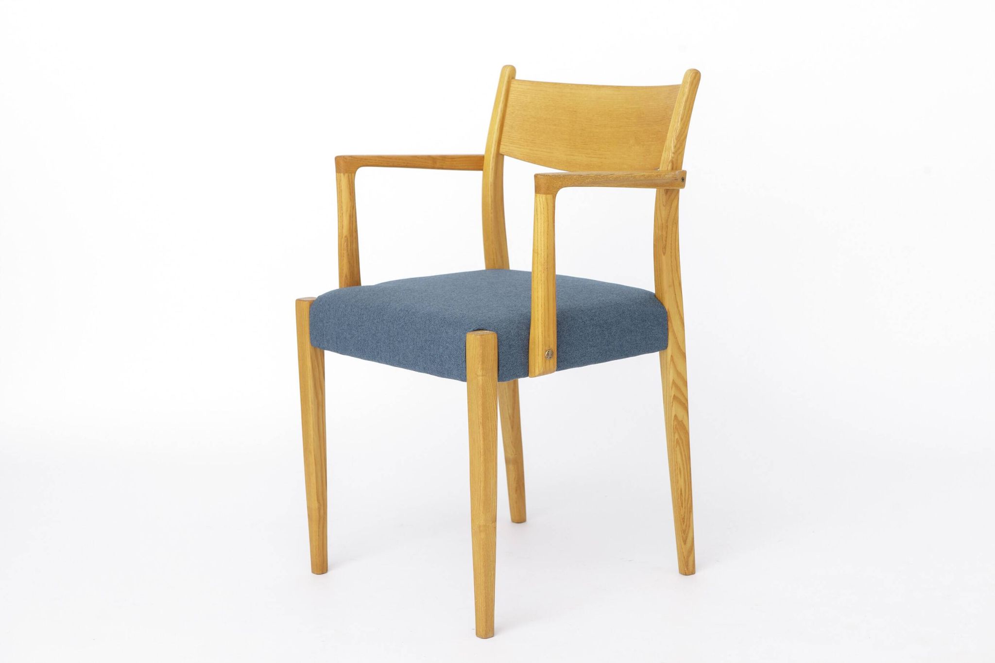 Vintage German Armchair 1960s, Mid Century Beechwood Chair with Blue Uph.