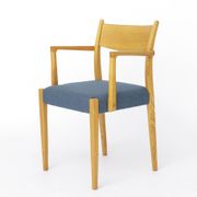 Vintage German Armchair 1960s, Mid Century Beechwood Chair with Blue Uph.