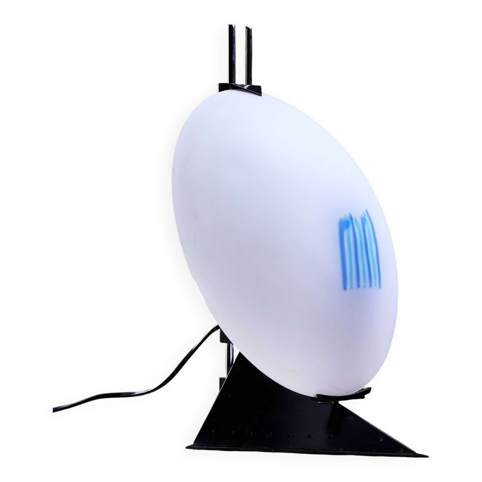 Postmodern Rhombus Shaped Table Lamp with Abstract Blue Stripes on Frosted Murano Glass