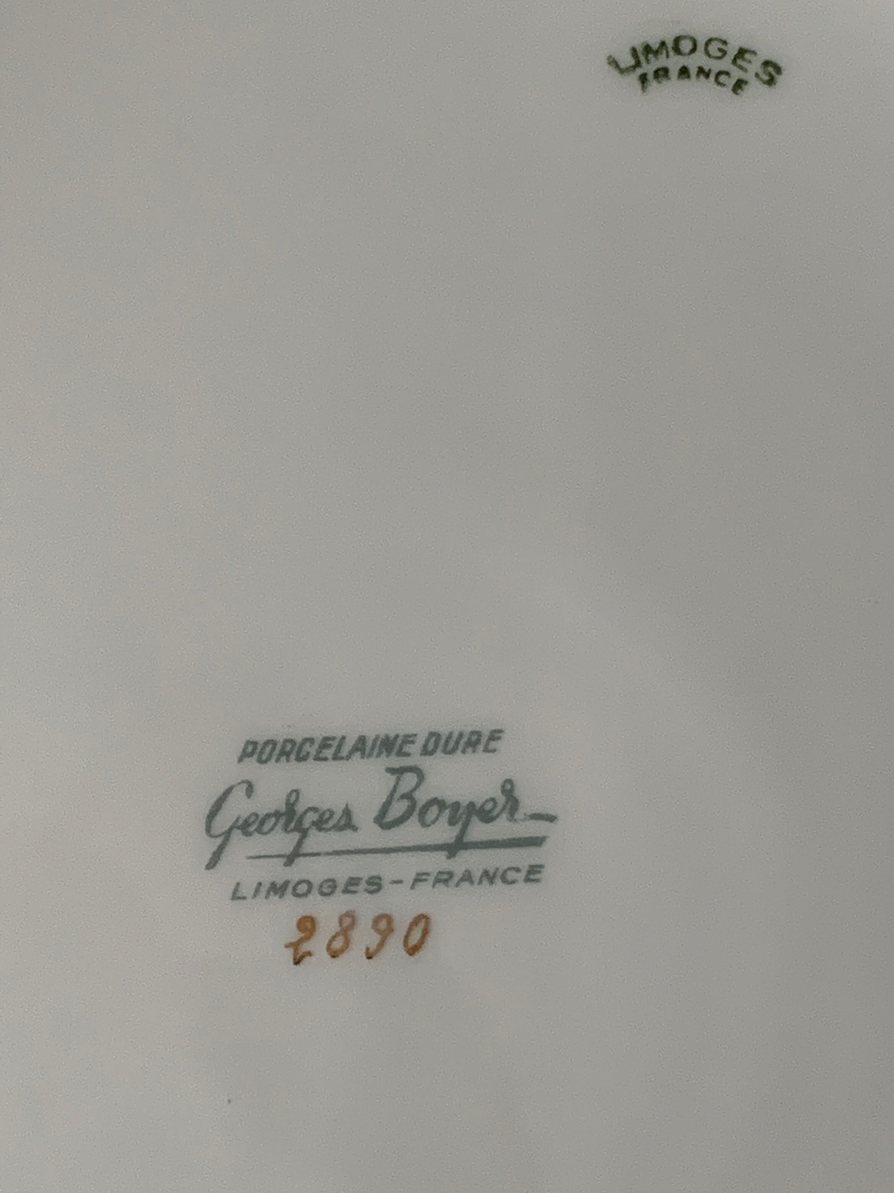 Cake service 6 dessert plates and 2 dishes Georges Boyer porcelain Limoges 1950