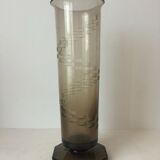 Smoked cut glass vase octagonal base