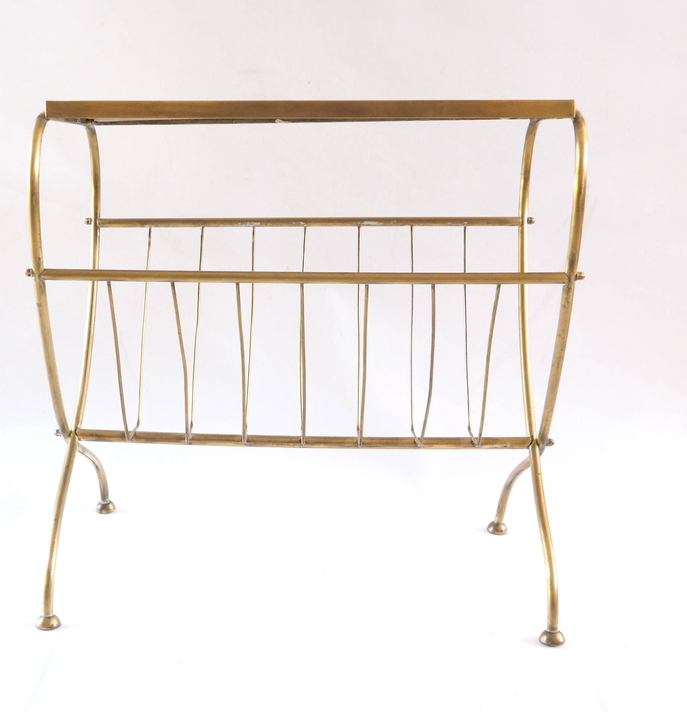 Brass magazine rack with shelf