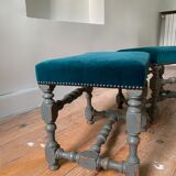 Pair of 19th duck-blue velvet stools