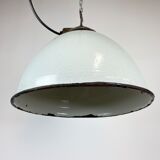 Industrial White Grey Enamel Factory Lamp with Cast Iron Top, 1960s