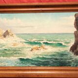 Late 20th Century Seascape Oil Painting, Framed