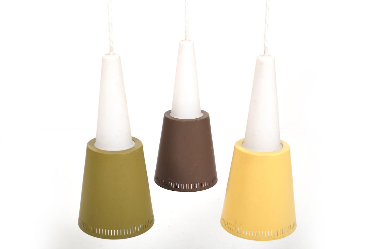 Mid Century Danish Hanging Lamp in Teak and Colored Shades