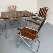 Vintage folding garden set table 4 chairs wood and metal 1960