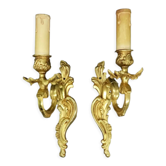 Pair of Louis XV style 1 fire sconces - Lucien Gau, Paris