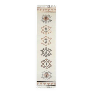 Tapis couloir vintage turc en laine et coton noué à la main des années 1970, 87x366 cm.