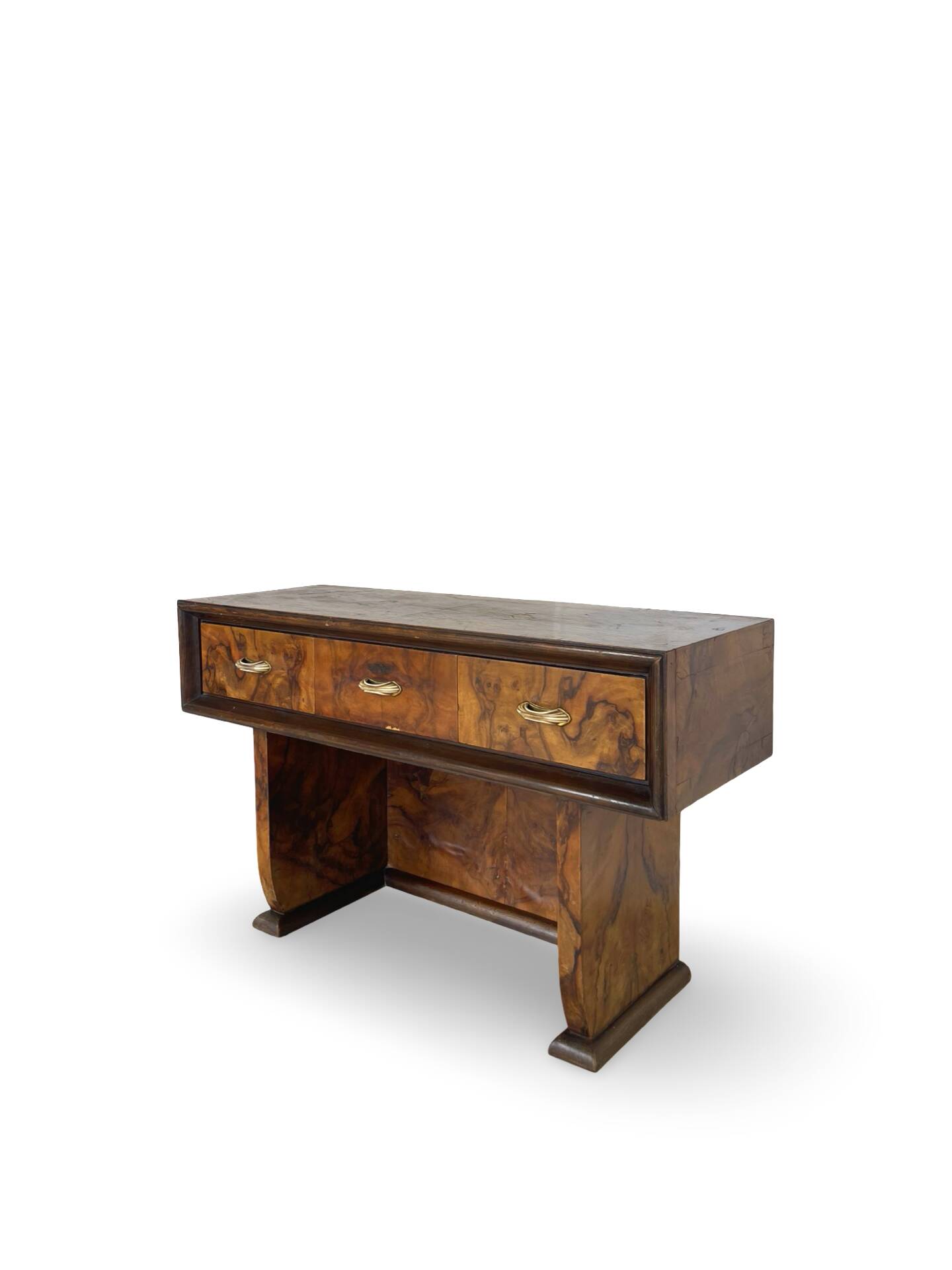 Italian burl walnut art deco console table, 1930s.