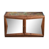 Armoire cubiste avec porte vitrée en noyer