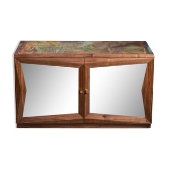 Cubist cabinet with glass door Walnut