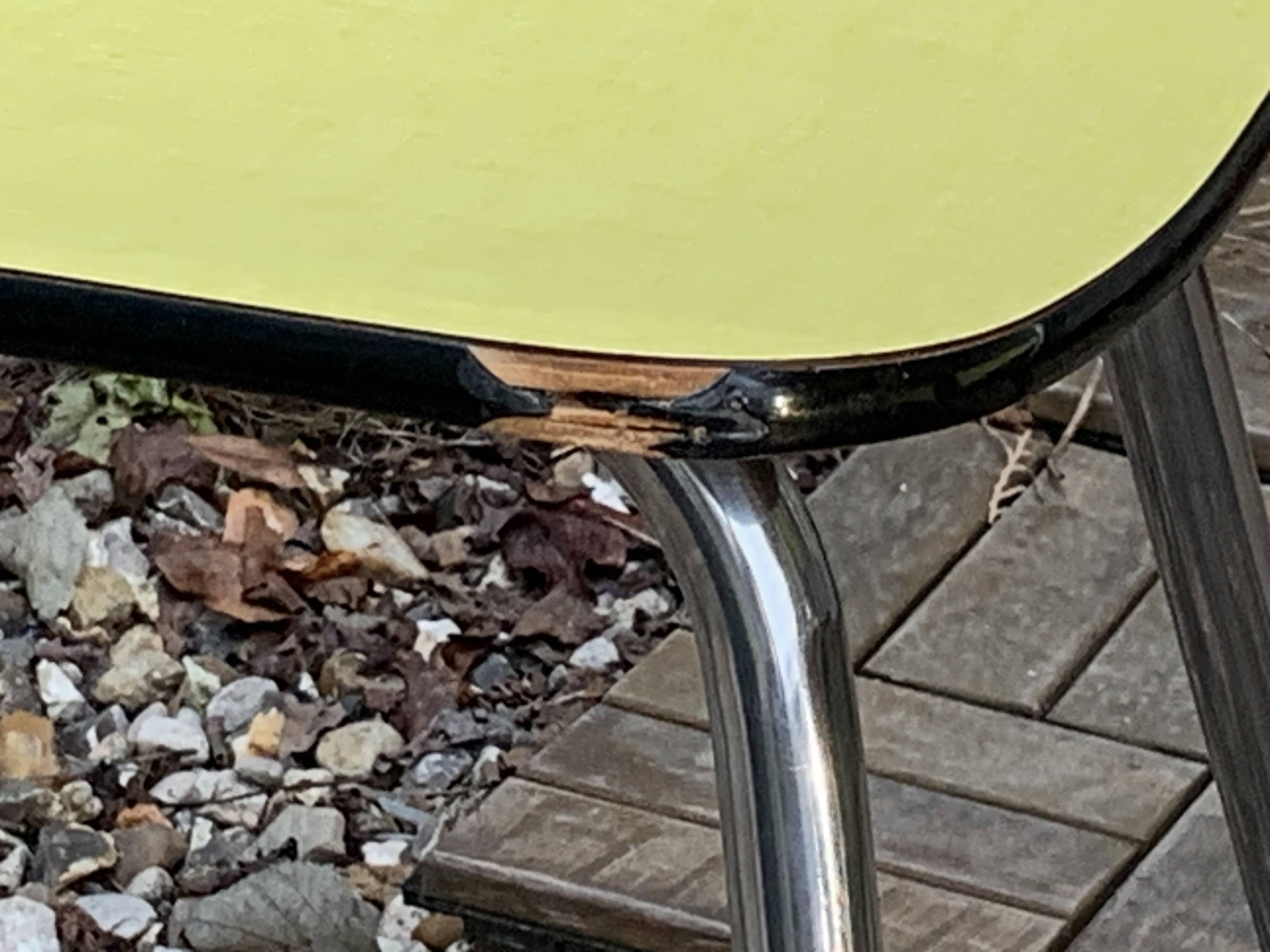 Yellow Formica chairs with compass legs, 1950s