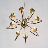 Vintage Eight-Light Brass Chandelier Highly Ascribable to Ulrich, Italy