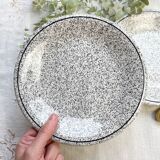 2 Small vintage plates in black and white speckled Italian earthenware
