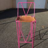 Pair of stools high bar stools metal and pink leather