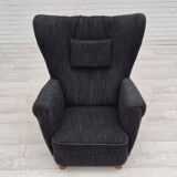 1960s, Danish relax armchair, reupholstered, gray furniture fabric..
