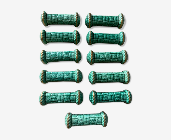 Porte couteaux en céramique verte vintage type barbotine