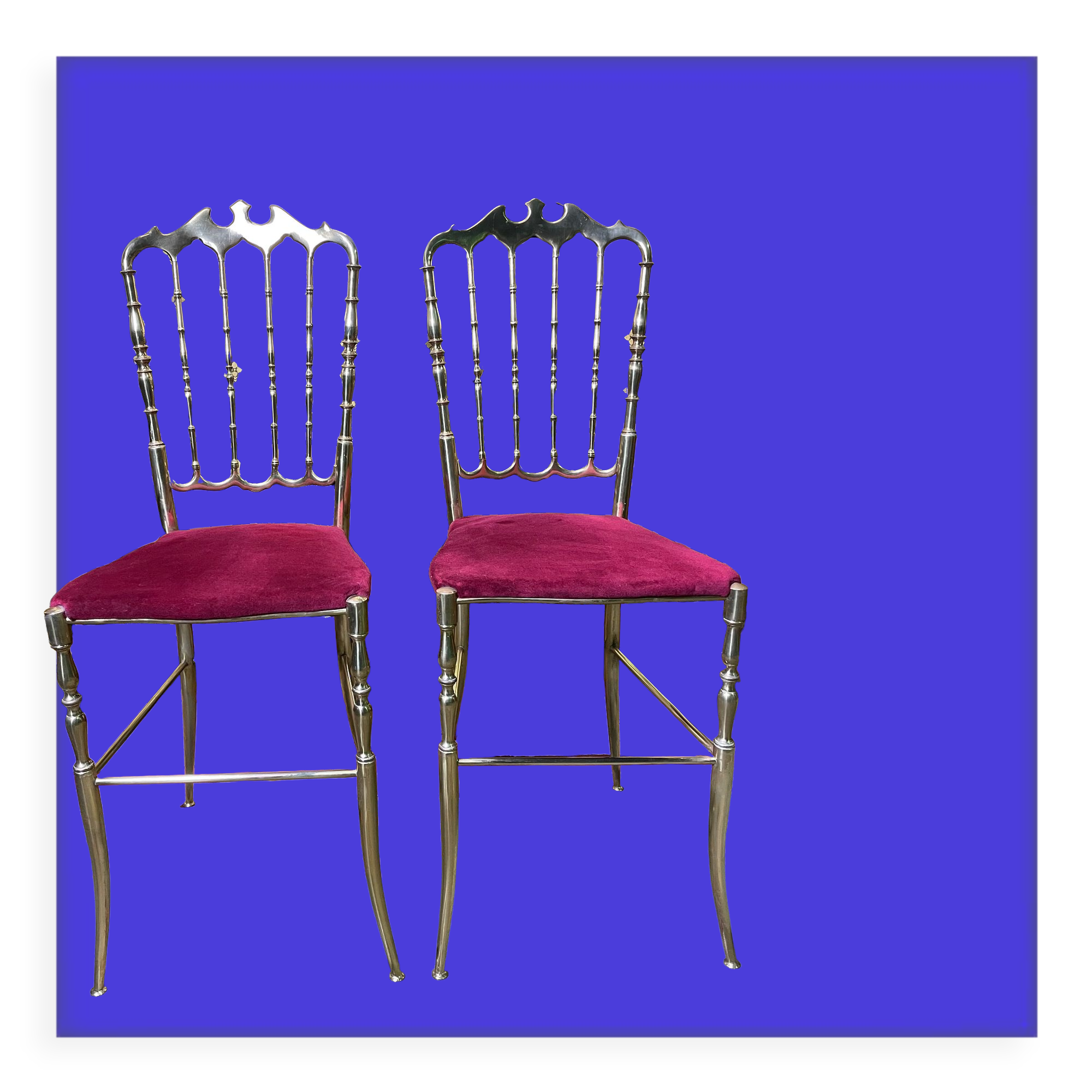Pair of Italian chiavari chairs in solid brass