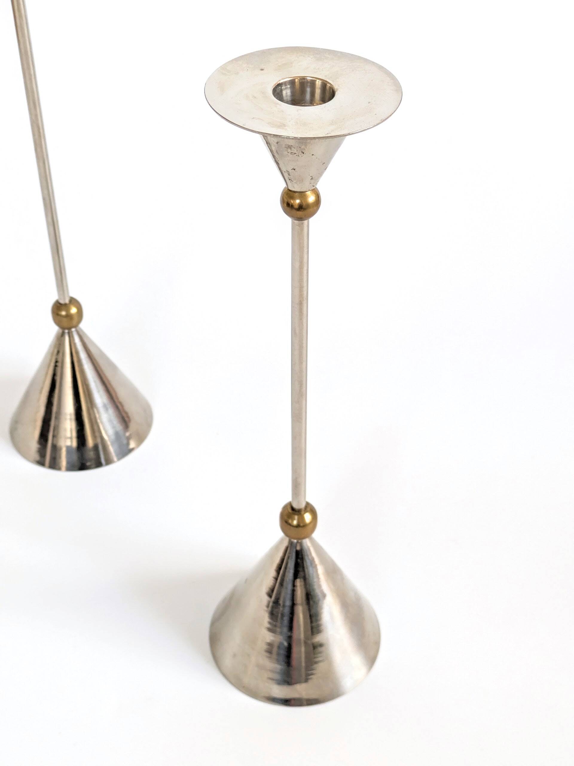 Pair of candlesticks | Steel and brass | Postmodern 1980s