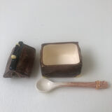 Salt shaker, pepper and mustard maker, dog, cat