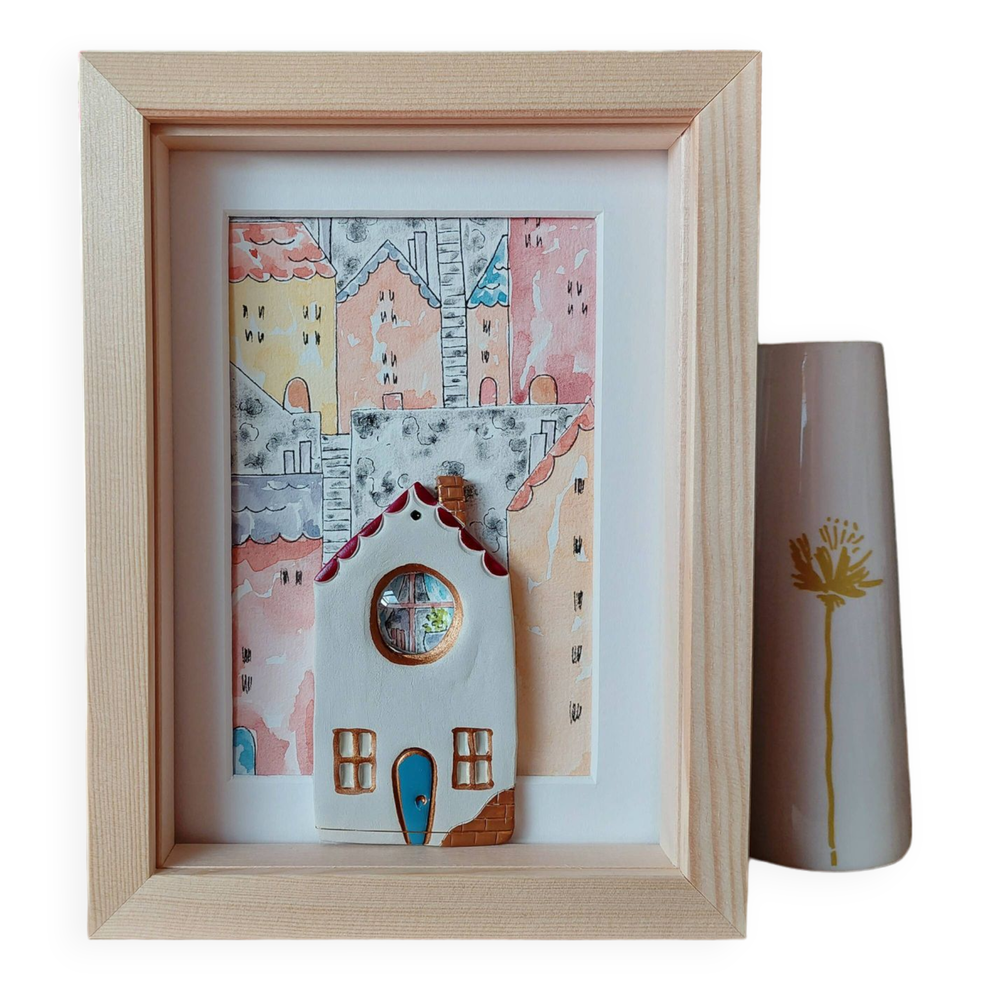 Relief composition of a city landscape inspired by old Lyon