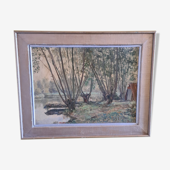 French vintage painting french ardennes rethel, dated 1962.