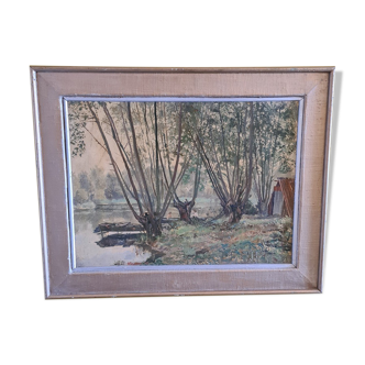 French vintage painting french ardennes rethel, dated 1962.