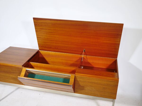 Meuble bas audio de style mid-century en bois et métal, années 1960